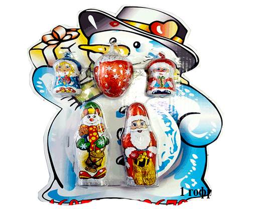Новогодняя фигурка. Новогодний набор "Дед Мороз, Снеговик, Шишка" 81г (в блистере) Ш.мир