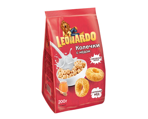 Сухие завтраки. "Leonardo" (Леонардо) Колечки с мёдом 200г   КВР151
