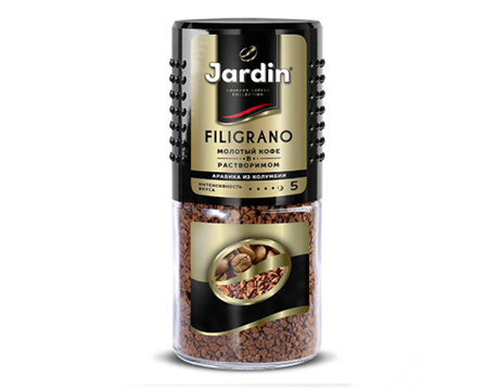 Кофе растворимый Jardin Filigrano (Жардин Филиграно) с добавлением молотого 95г стекло
