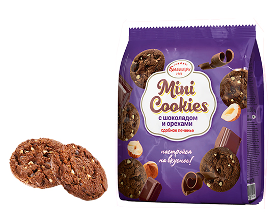 Печенье сдобное "MINI COOKIES" (Мини Кукис) с шоколадом и орехами 500г БрянКонфи КФ