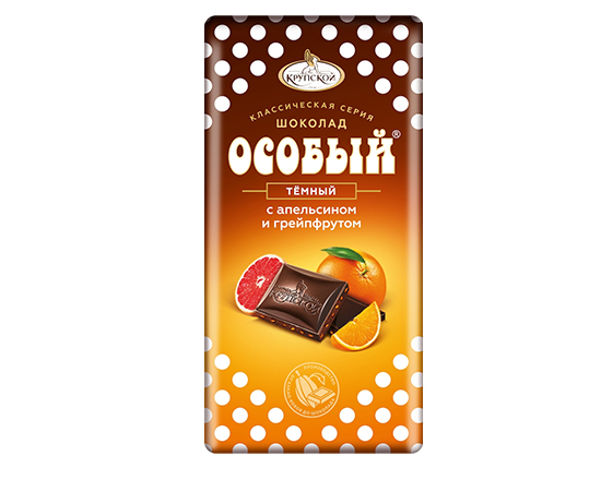 Шоколад темный Особый АПЕЛЬСИН и ГРЕЙПФРУТ 90г (ф-ка Крупской)