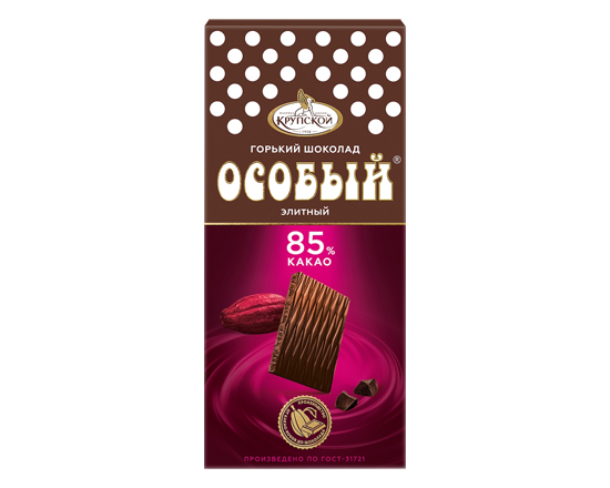 Шоколад "Особый" Горький 85% какао 88г (порционный) ф-ка Крупской