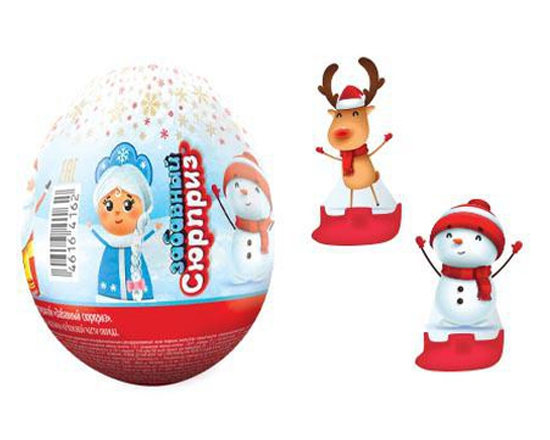 Шоколадное яйцо 20г/24шт "Забавный сюрприз Новый год" с игрушкой (ES-1-8) ю821