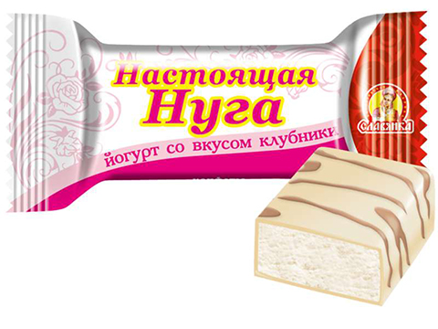 Конфеты Настоящая нуга (йогурт со вкусом клубники) 1 КО "Славянка"