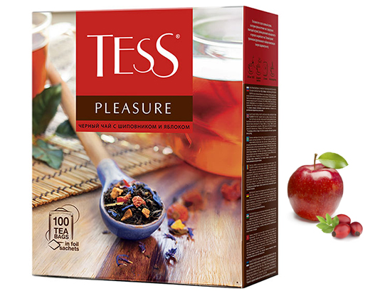 Чай TESS Pleasure (ТЕСС Плежа) Черный байховый (шиповник и яблоко) 100 пак.