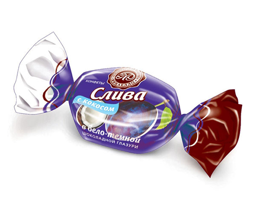 Конфеты Слива в бело-темной шоколадной глазури с КОКОСОМ 3 Микаелло