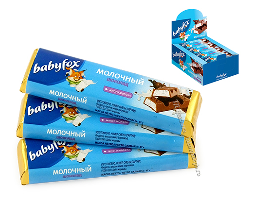 Шоколад Батончик Babyfox с молочной начинкой 45г/30шт Яш РР366 (для детских подарков)